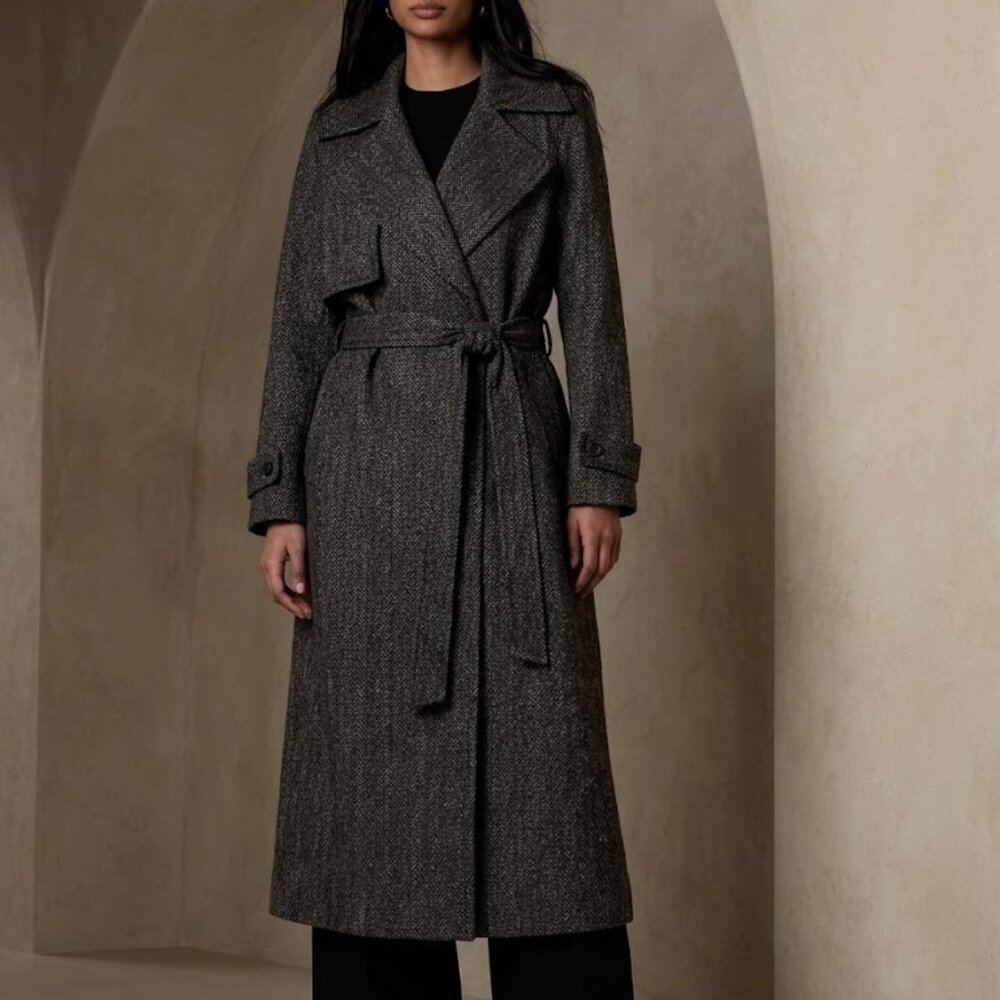 BANANA REPUBLIC Kit Tweed Trench Coat Size L New With Tags $380